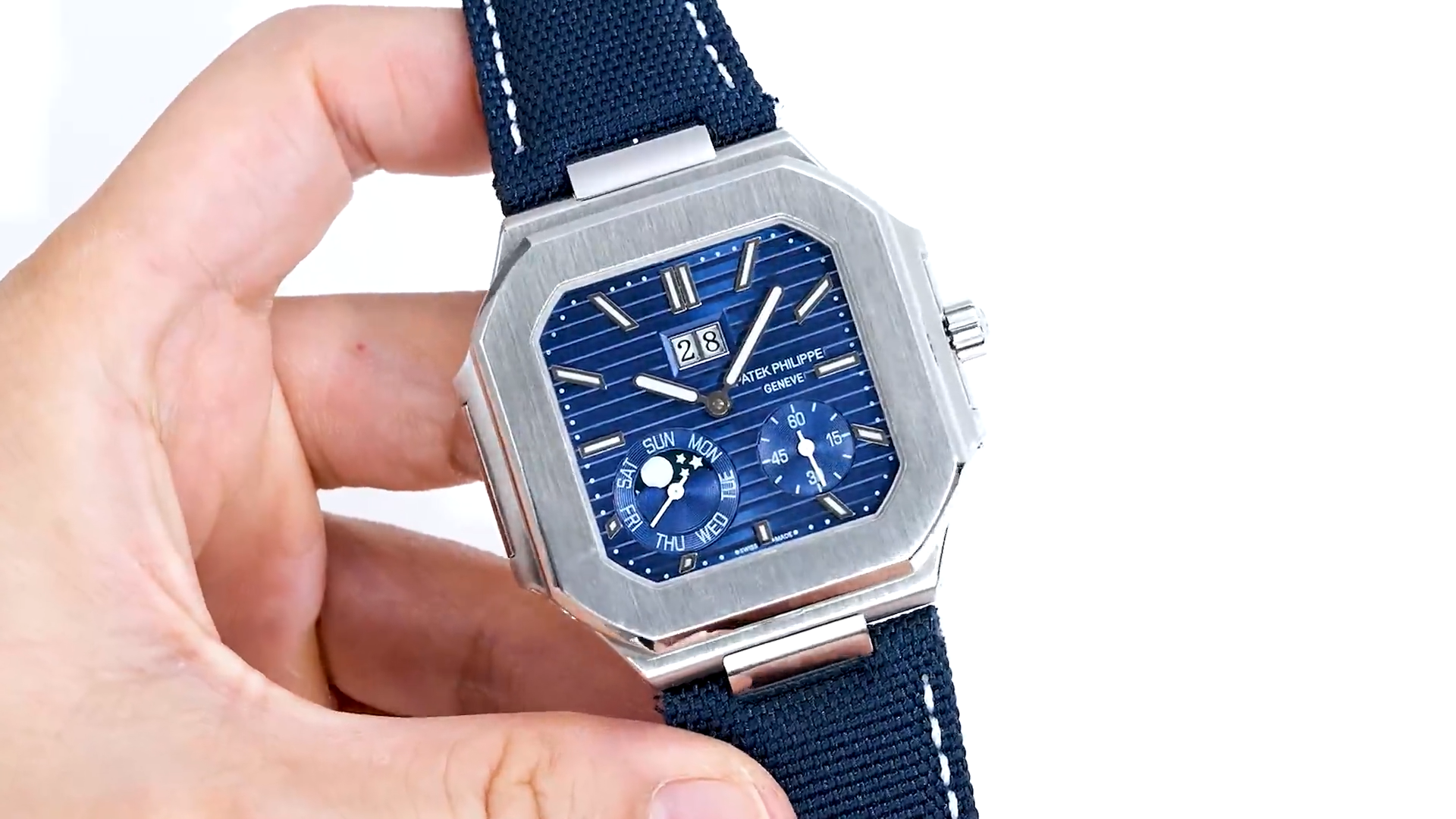 Square Nautilus-inspired 5822 Brown Sunburst Annual Calendar Rose Gold Leather Strap Super Clone