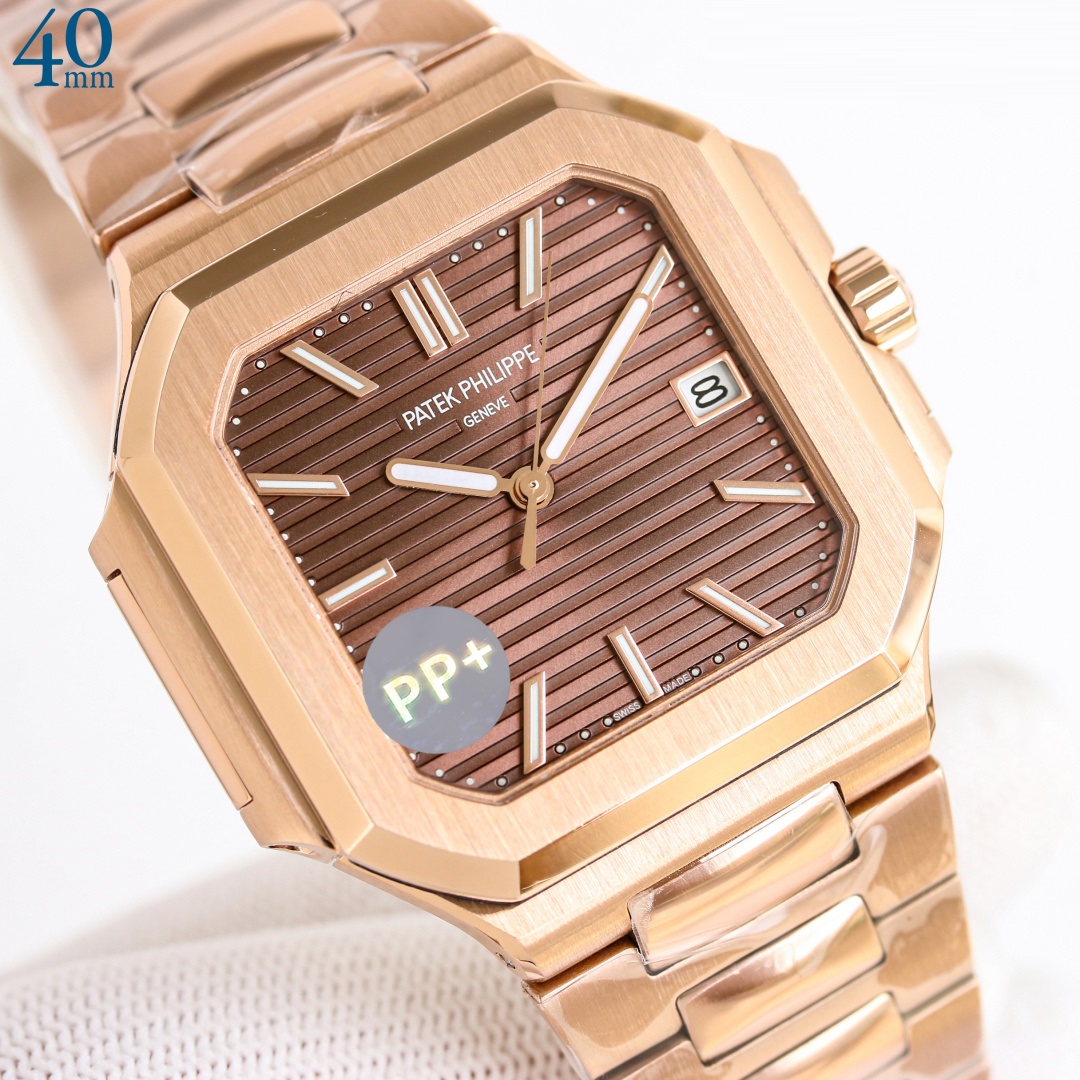 Square Nautilus-inspired 7128 Brown Sunburst Rose Gold Super Clone
