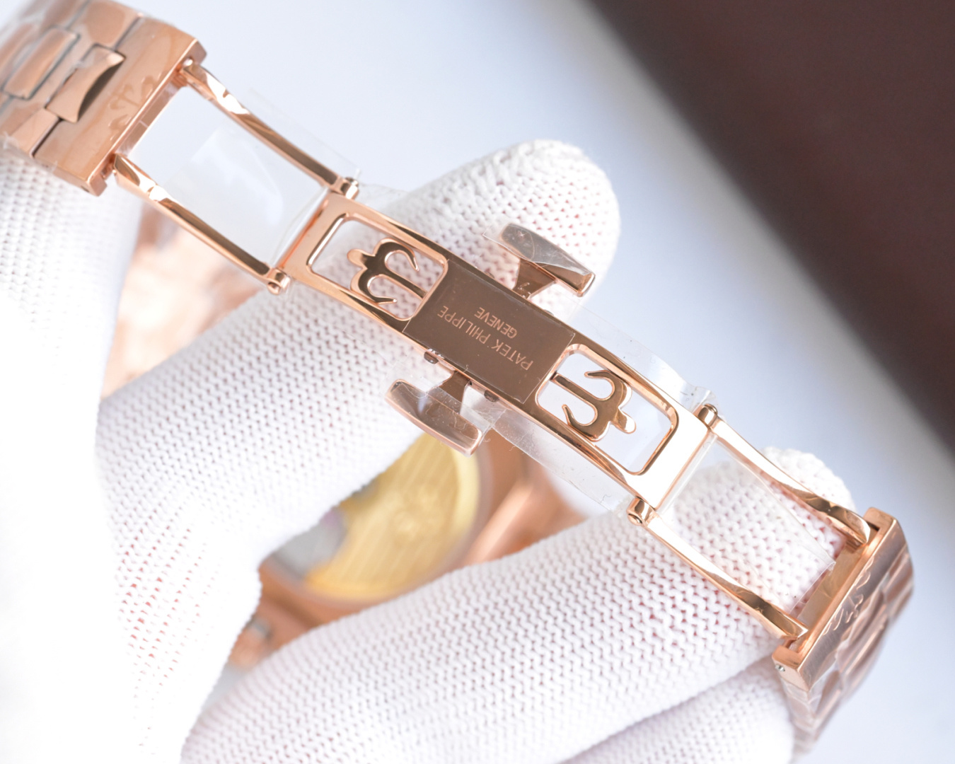 Square Nautilus-inspired 5821 White Sunburst Full Rose Gold Super Clone