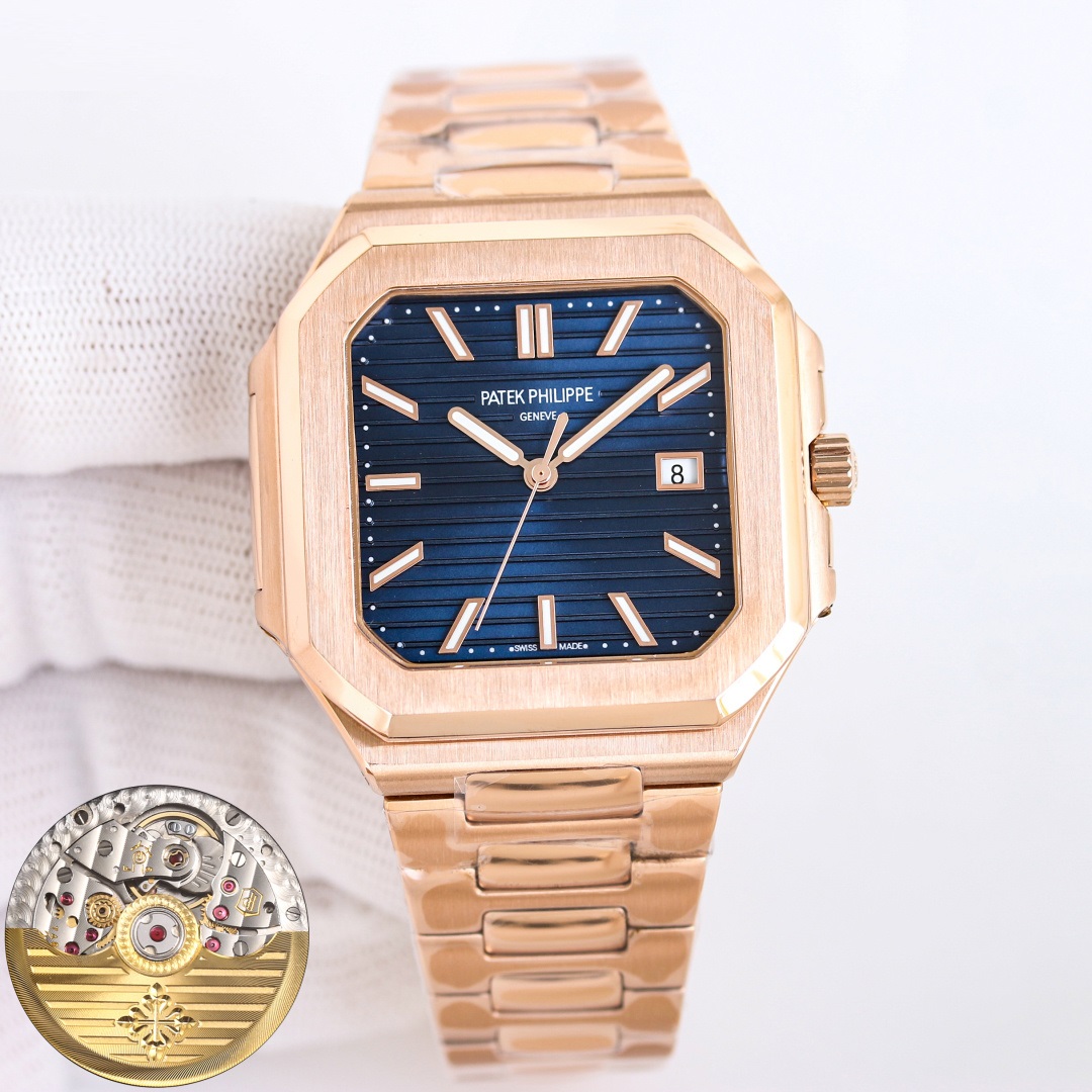 Square Nautilus-inspired 5821 Navy Blue Sunburst Full Rose Gold Super Clone
