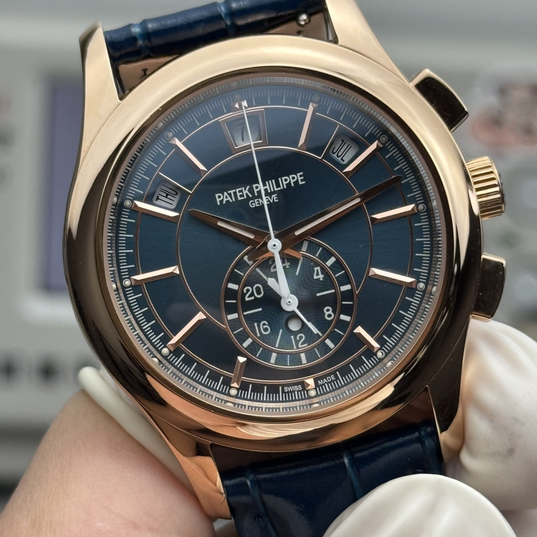 5960/01R-001 Super Clone | Rose Gold Annual Calendar Chronograph Blue Dial