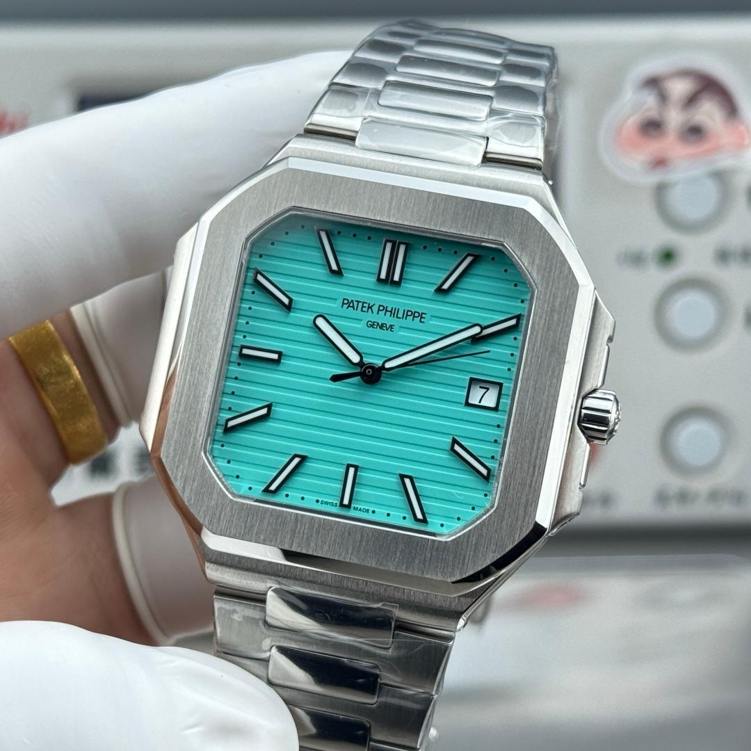 Square Nautilus-inspired 5821 Tiffany Blue Sunburst Full Steel Super Clone