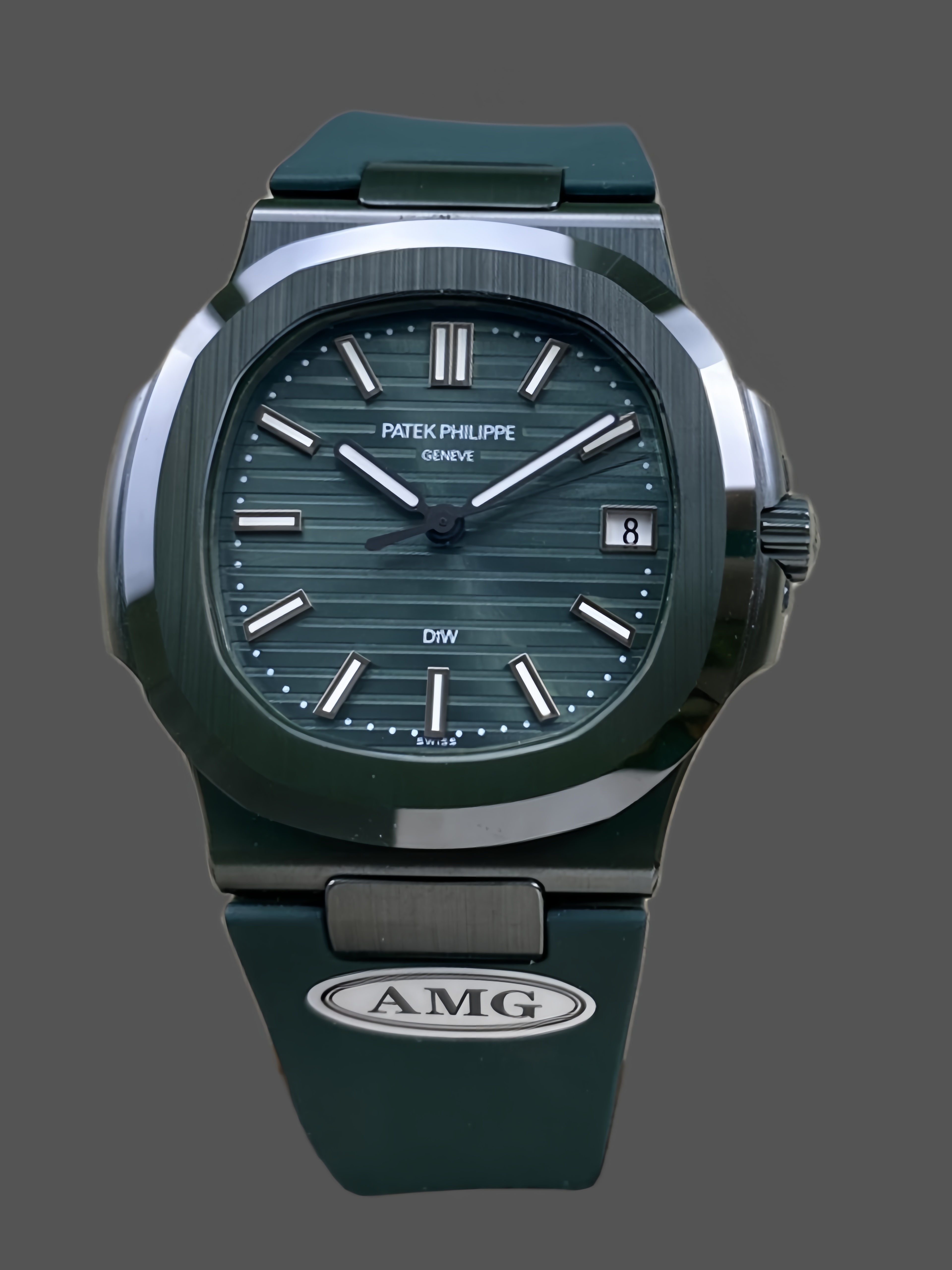 Nautilus 5711 1A Super Clone – 40MM Black‑Green Fiber Green Dial Unisex Rubber Strap Watch