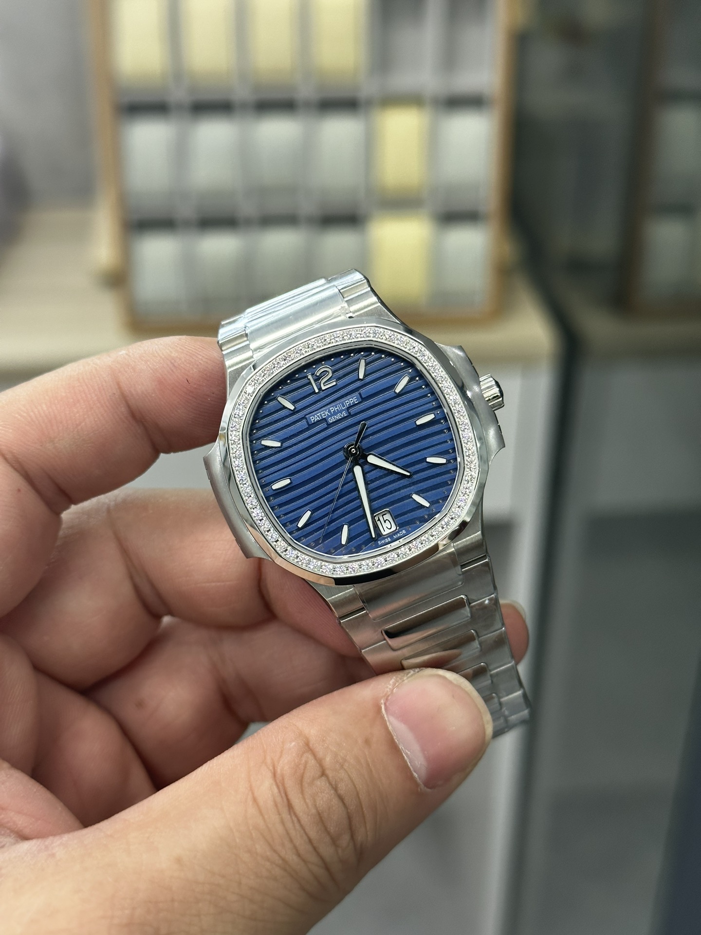 Nautilus 7118 1200A 001 Super Clone Silver Blue Dial Ladies Watch