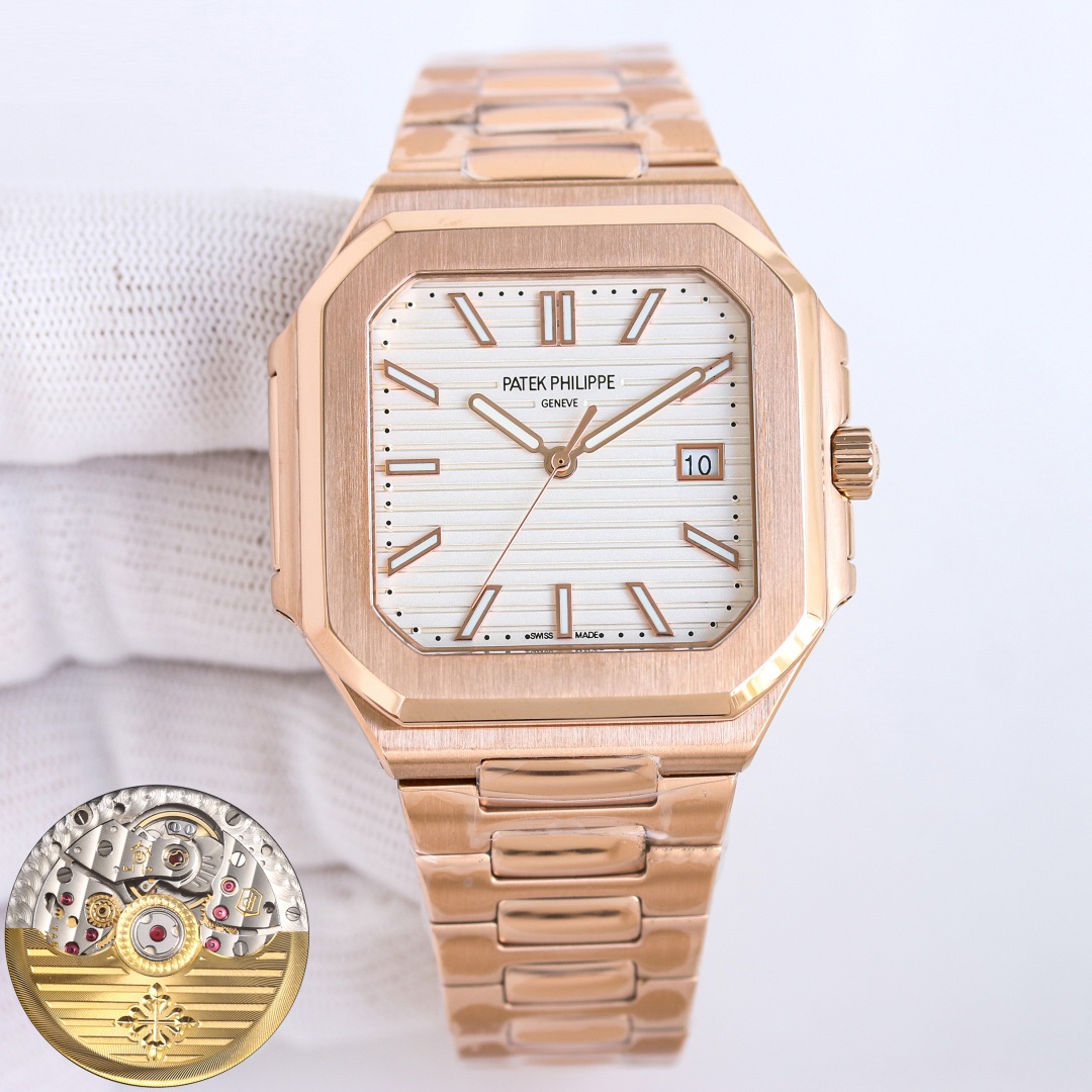 Square Nautilus-inspired 5821 White Sunburst Full Rose Gold Super Clone