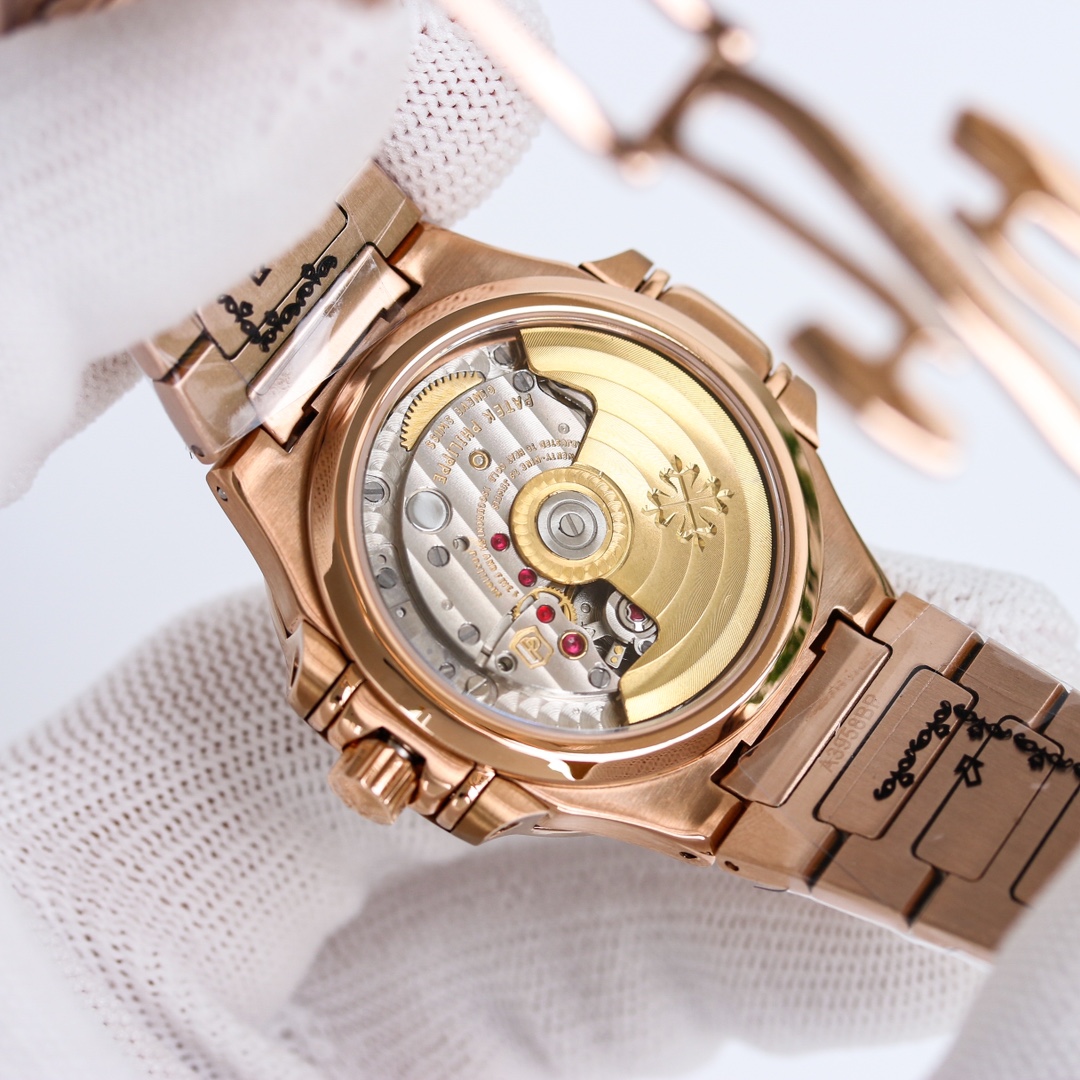 Diamond Bezel Rose Gold Ladies Watch with Silvery Striped Dial | Nautilus-Inspired Radiant Elegance