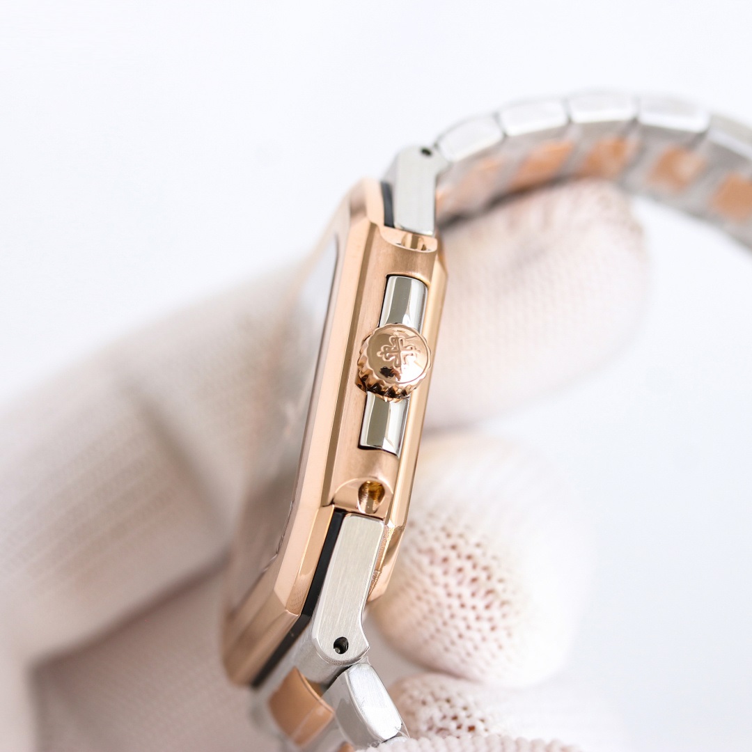 Square Nautilus-inspired 5821 White Sunburst Two-Tone Rose Gold Super Clone