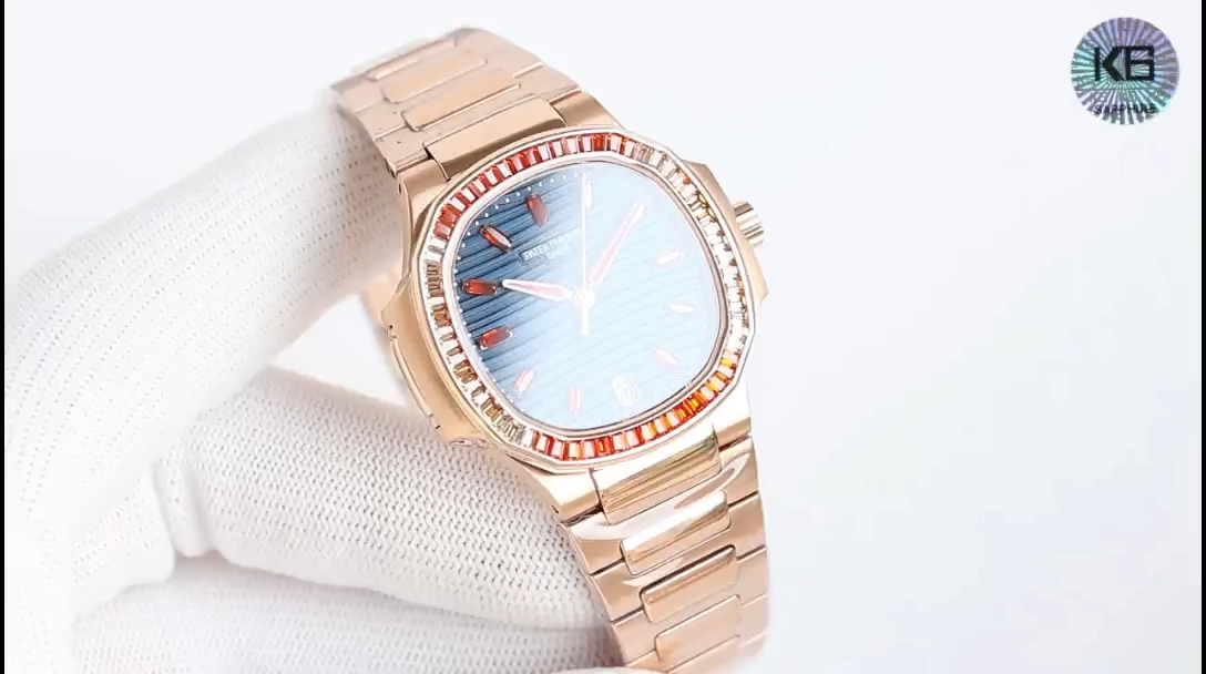 Nautilus 7118 Super Clone Rose Gold Blue Dial Ladies Watch
