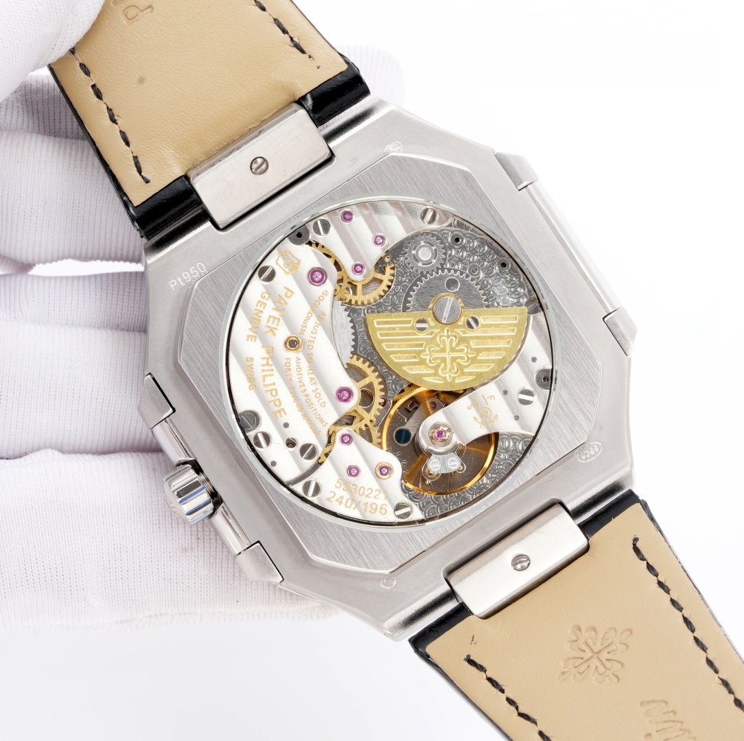 Square Nautilus-inspired 5822 Dark Gray Sunburst Annual Calendar Steel Leather Strap Super Clone