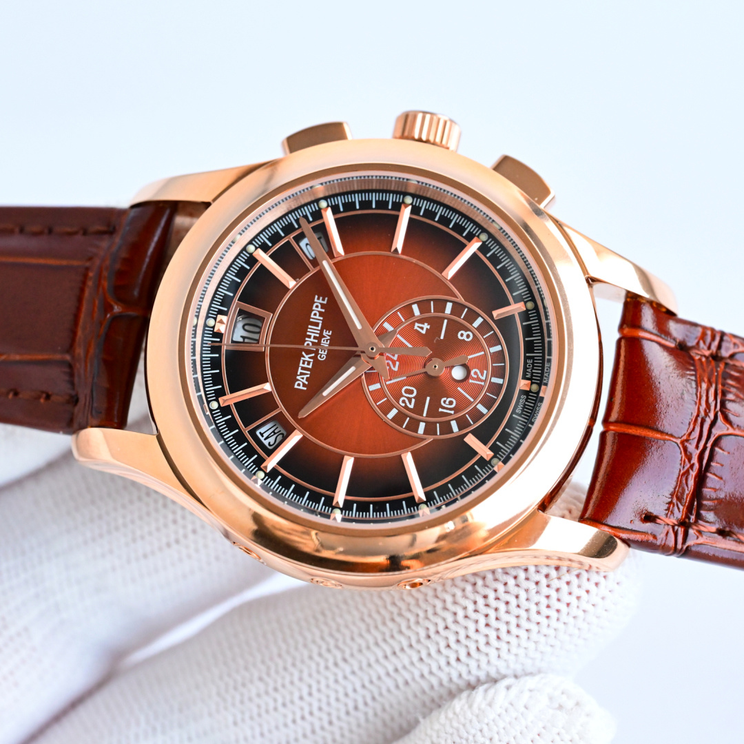 Rose Gold Flyback Chronograph Watch with Sunburst Brown Dial – Luxury Time Management