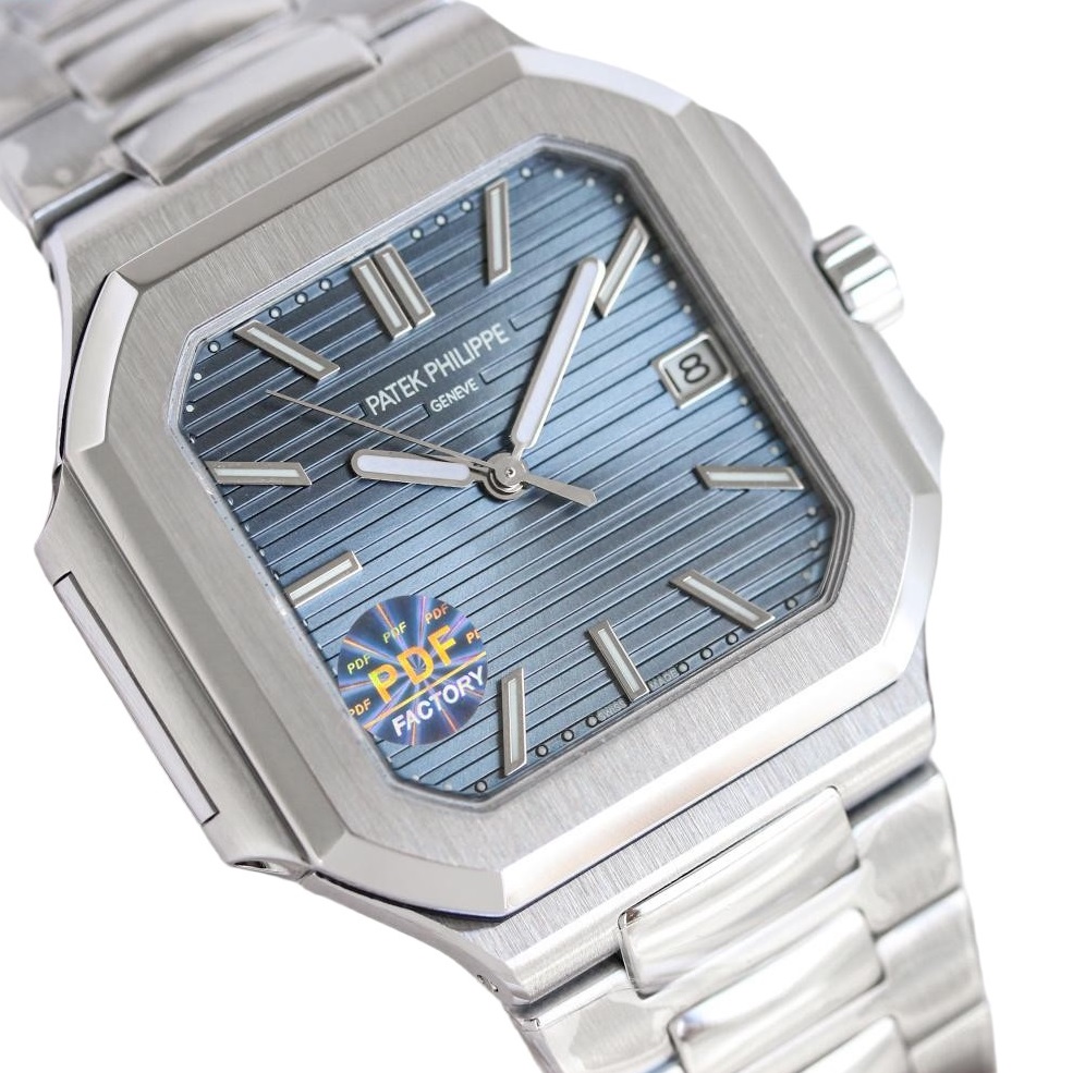 Square Nautilus-inspired 7128 Blue-Gray Sunburst Steel Super Clone