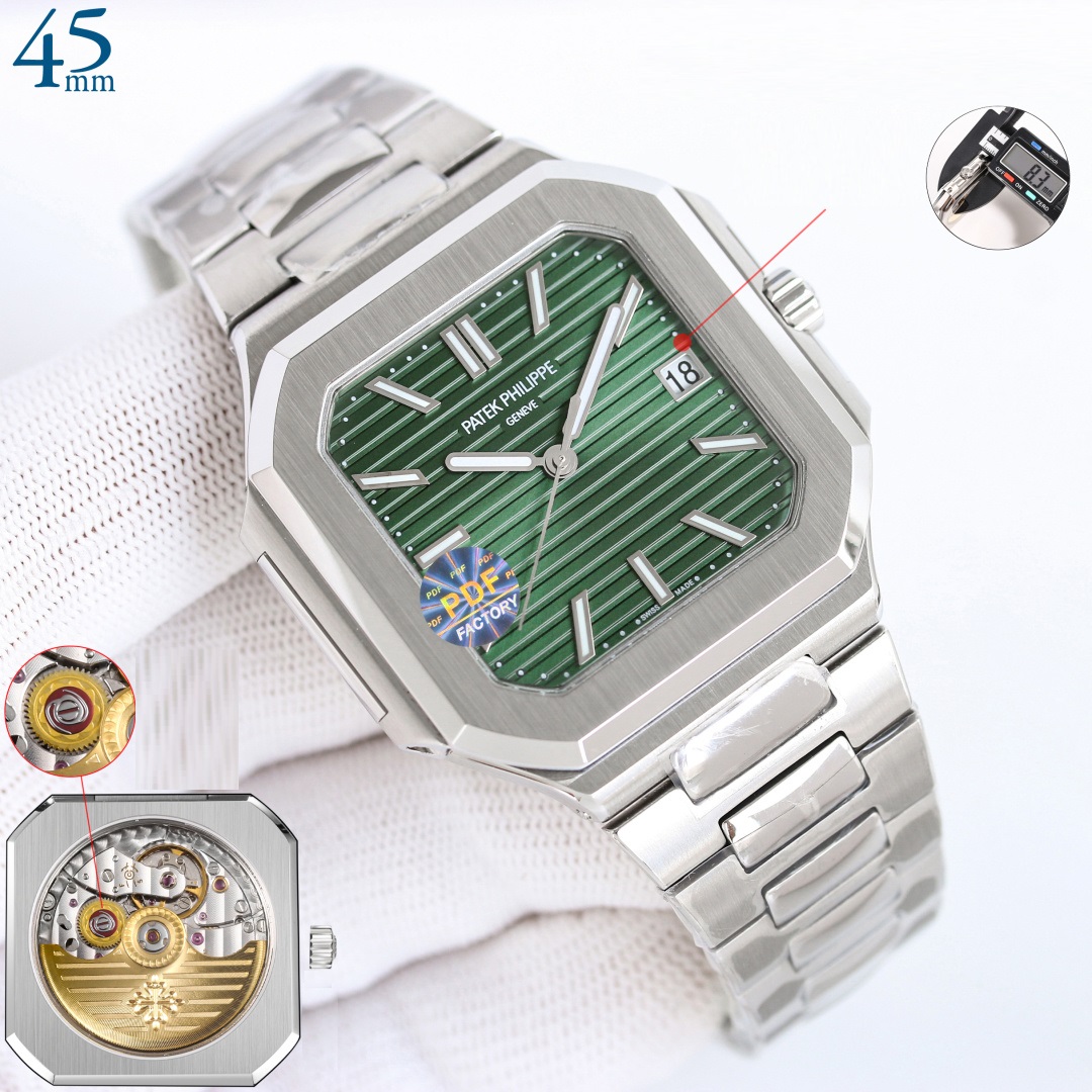 Square Nautilus-inspired 5821 Olive Green Sunburst Full Steel Super Clone