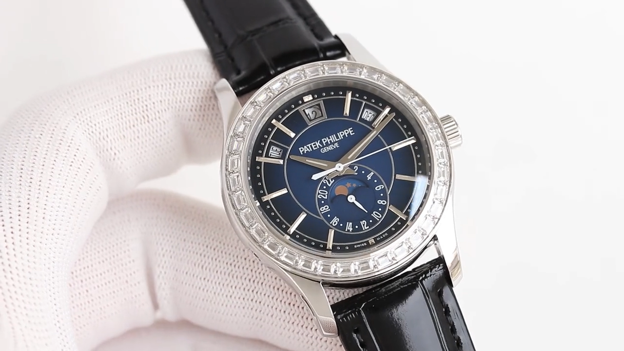 Blue Dial Annual Calendar Moonphase with Diamond Bezel | 18K White Gold Haute Joaillerie