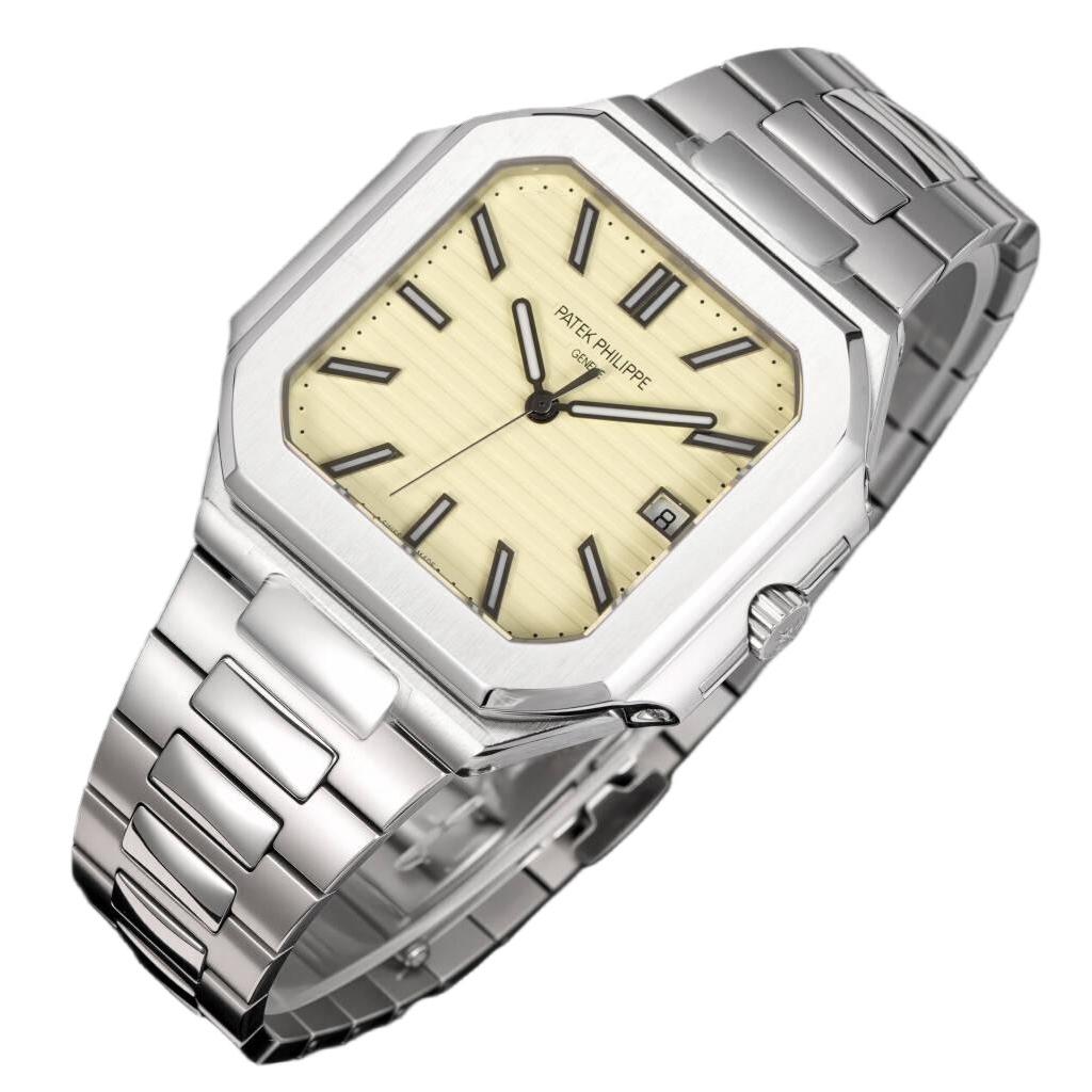 Square Nautilus-inspired 5821 Cream Sunburst Full Steel Super Clone