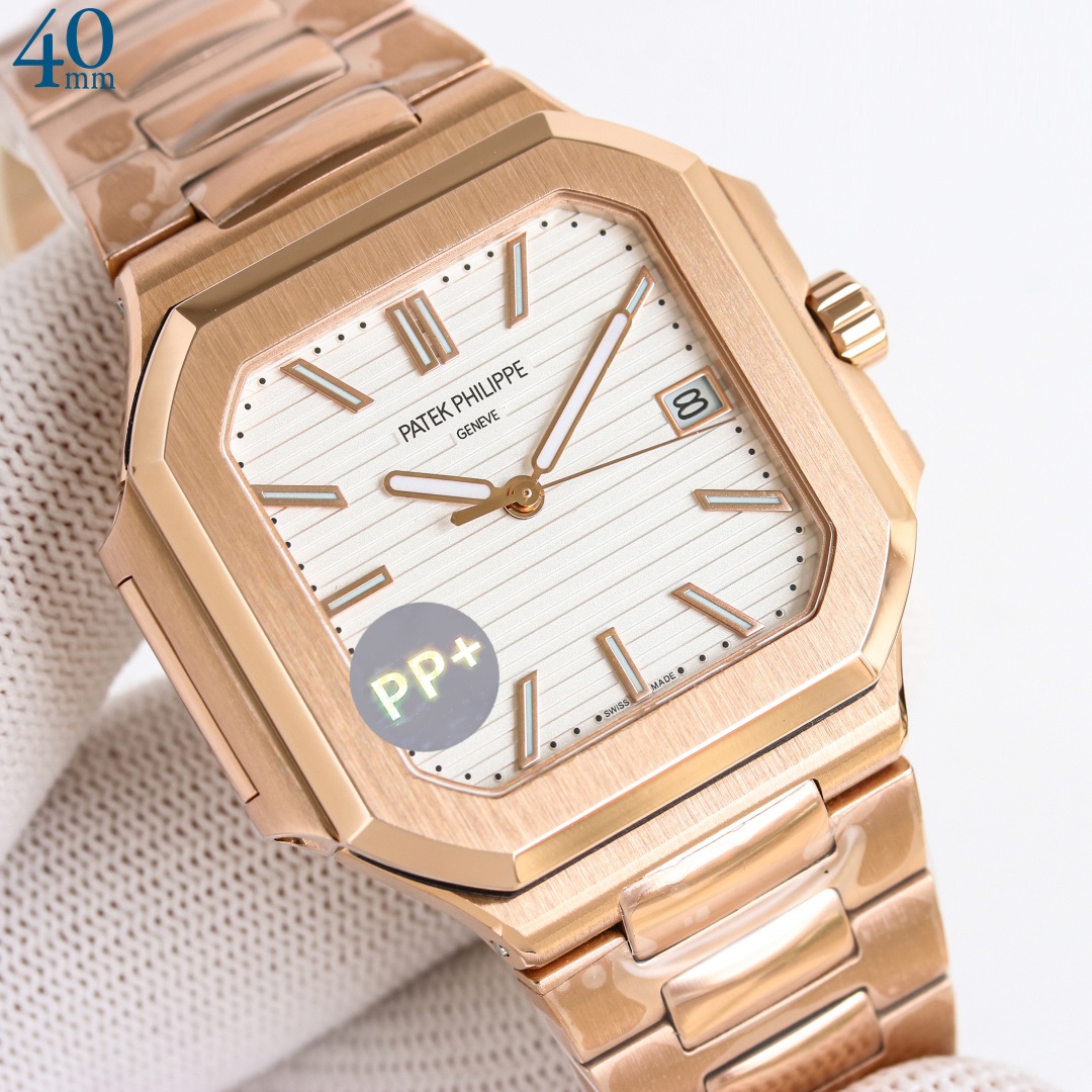 Square Nautilus-inspired 7128 White Sunburst Rose Gold Super Clone