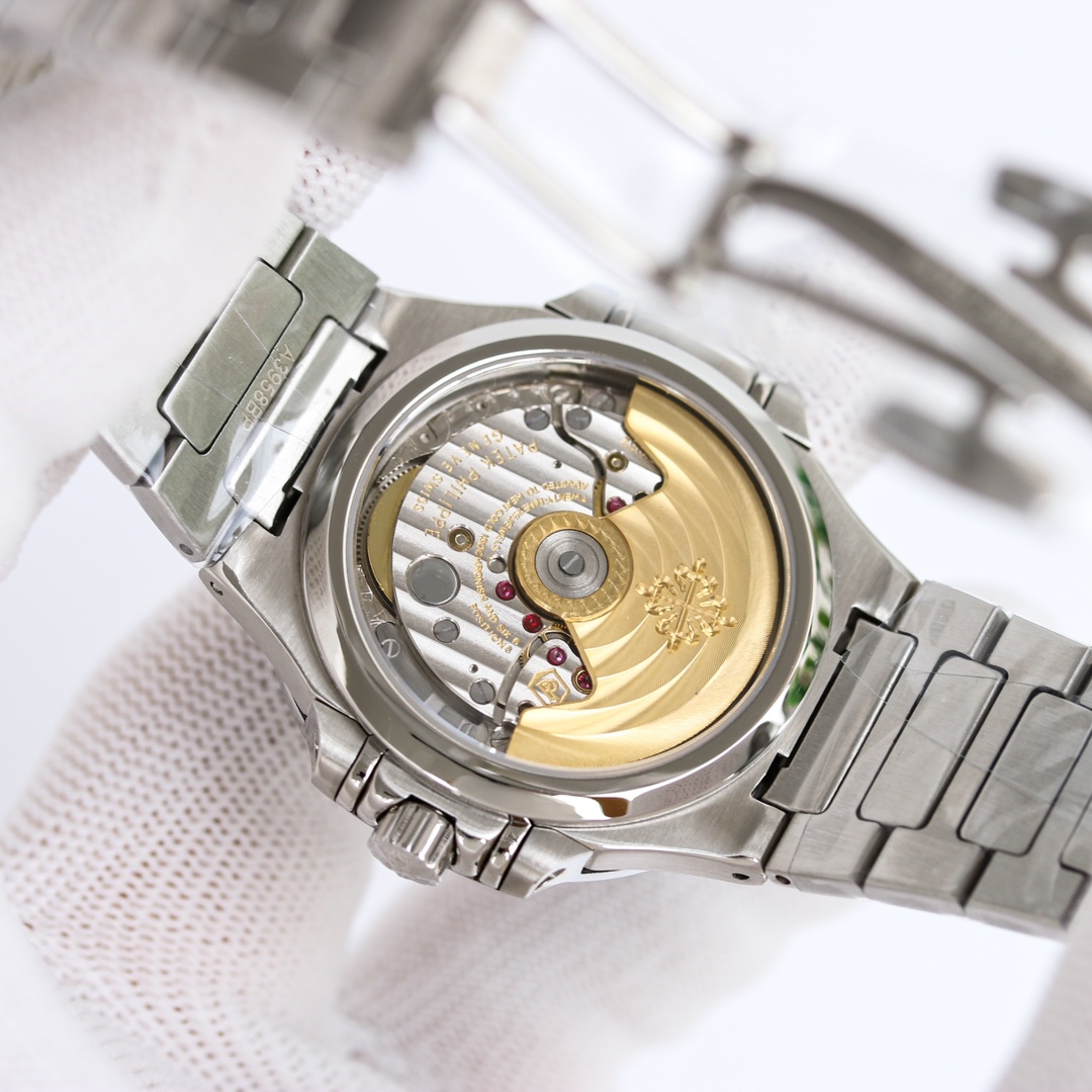 White Gold Diamond Ladies' Watch with Grey Striped Dial – Nautilus-Inspired Evening Radiance
