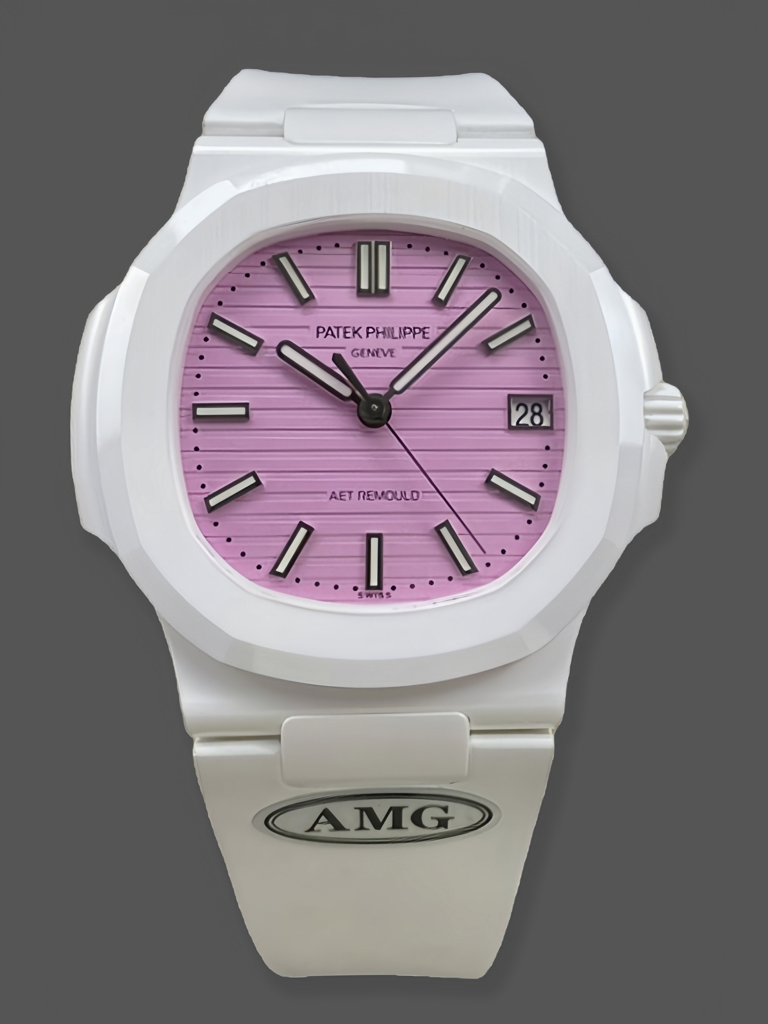 Nautilus 5711 40 Super Clone White Fiber Case Pink Index Dial Unisex Watch