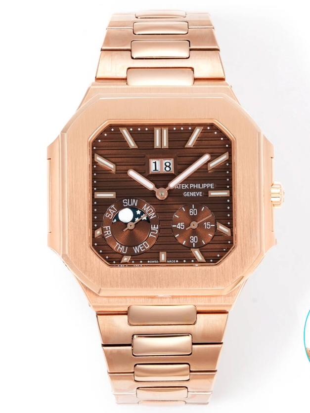 Square Nautilus-inspired 5822 Brown Rose Gold Annual Calendar Super Clone