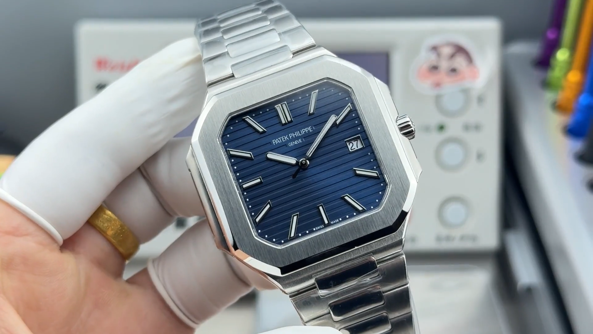 Square Nautilus-inspired 5821 Blue Sunburst Full Steel Super Clone