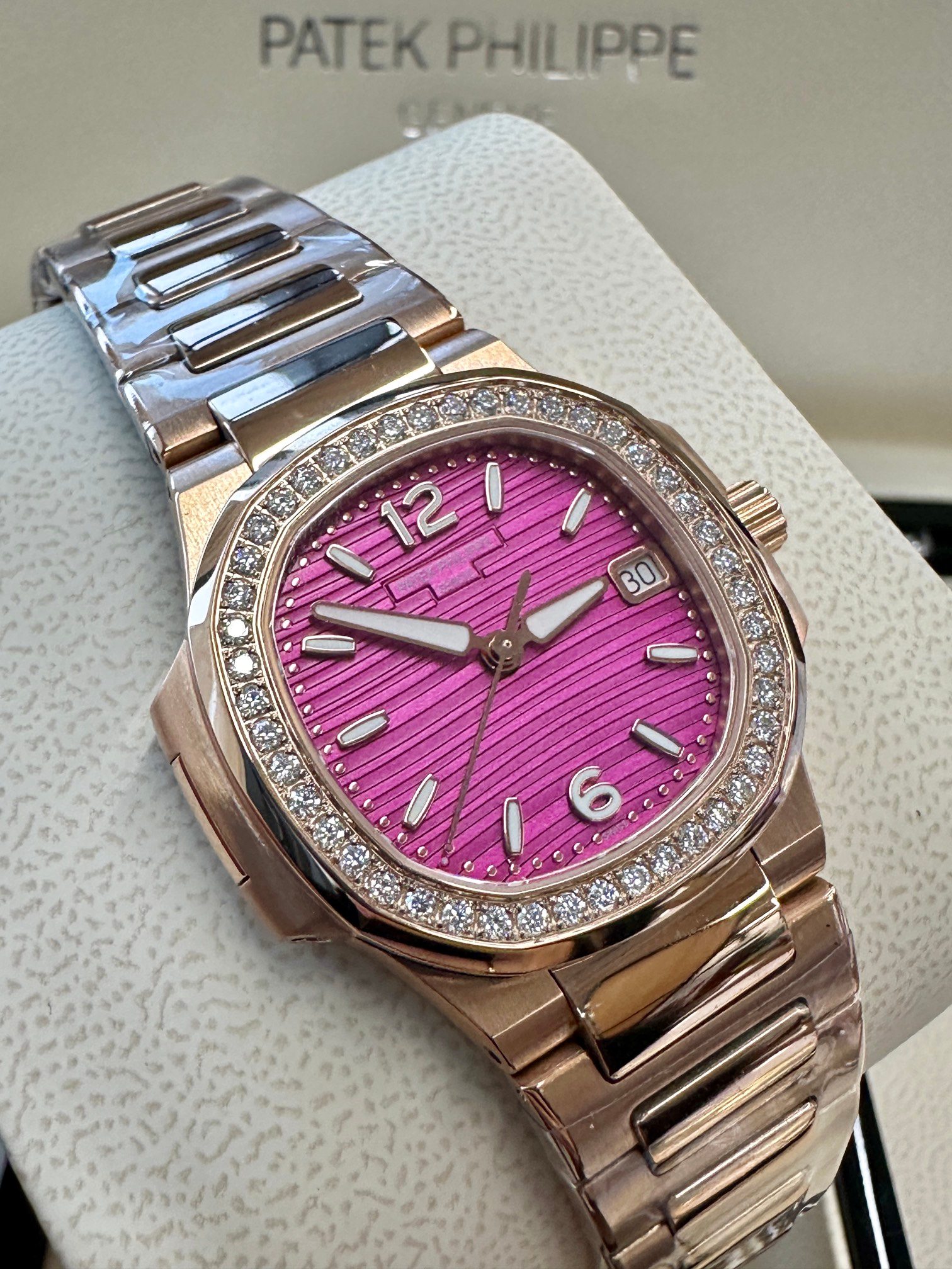Calatrava 7010 1R 013 Super Clone Rose Gold Purple Dial Ladies Watch