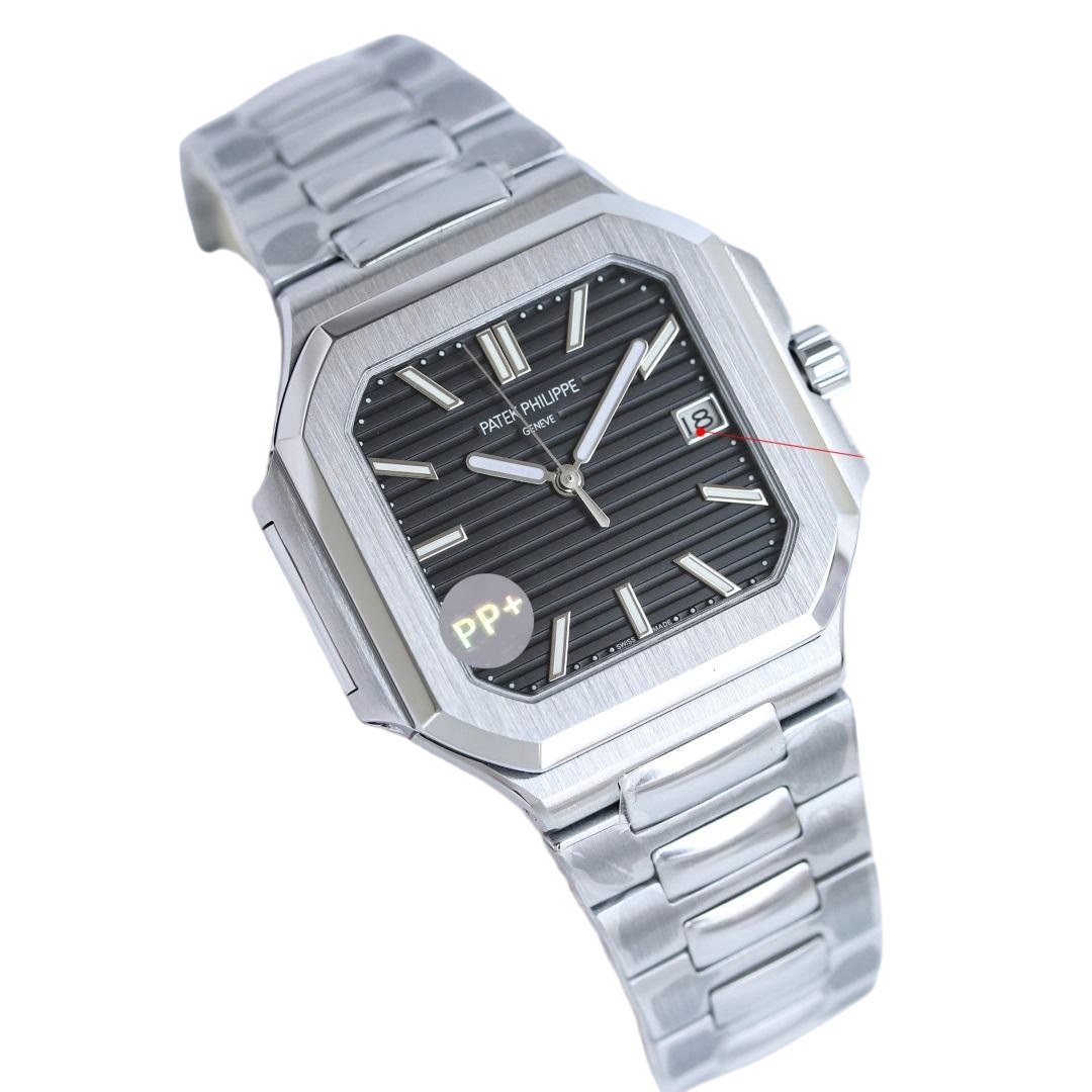 Square Nautilus-inspired 7128 Black Sunburst Steel Super Clone