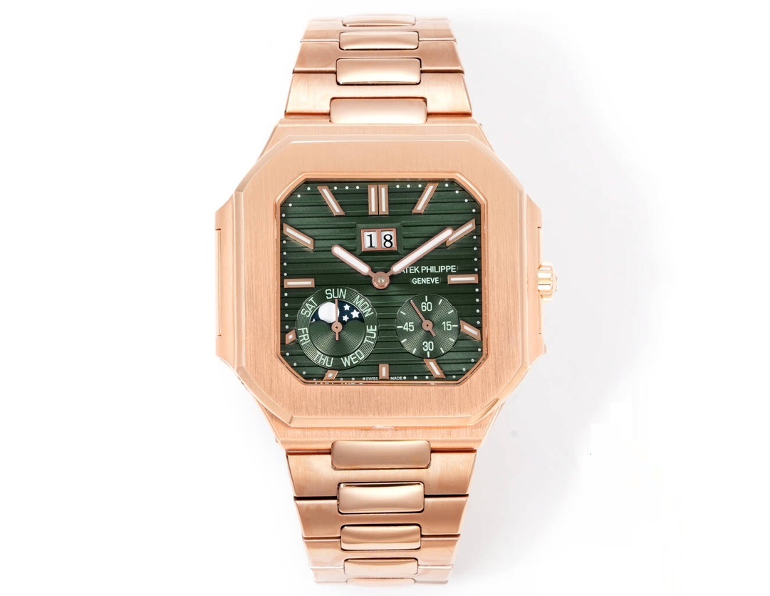Square Nautilus-inspired 5822 Olive Green Rose Gold Annual Calendar Super Clone