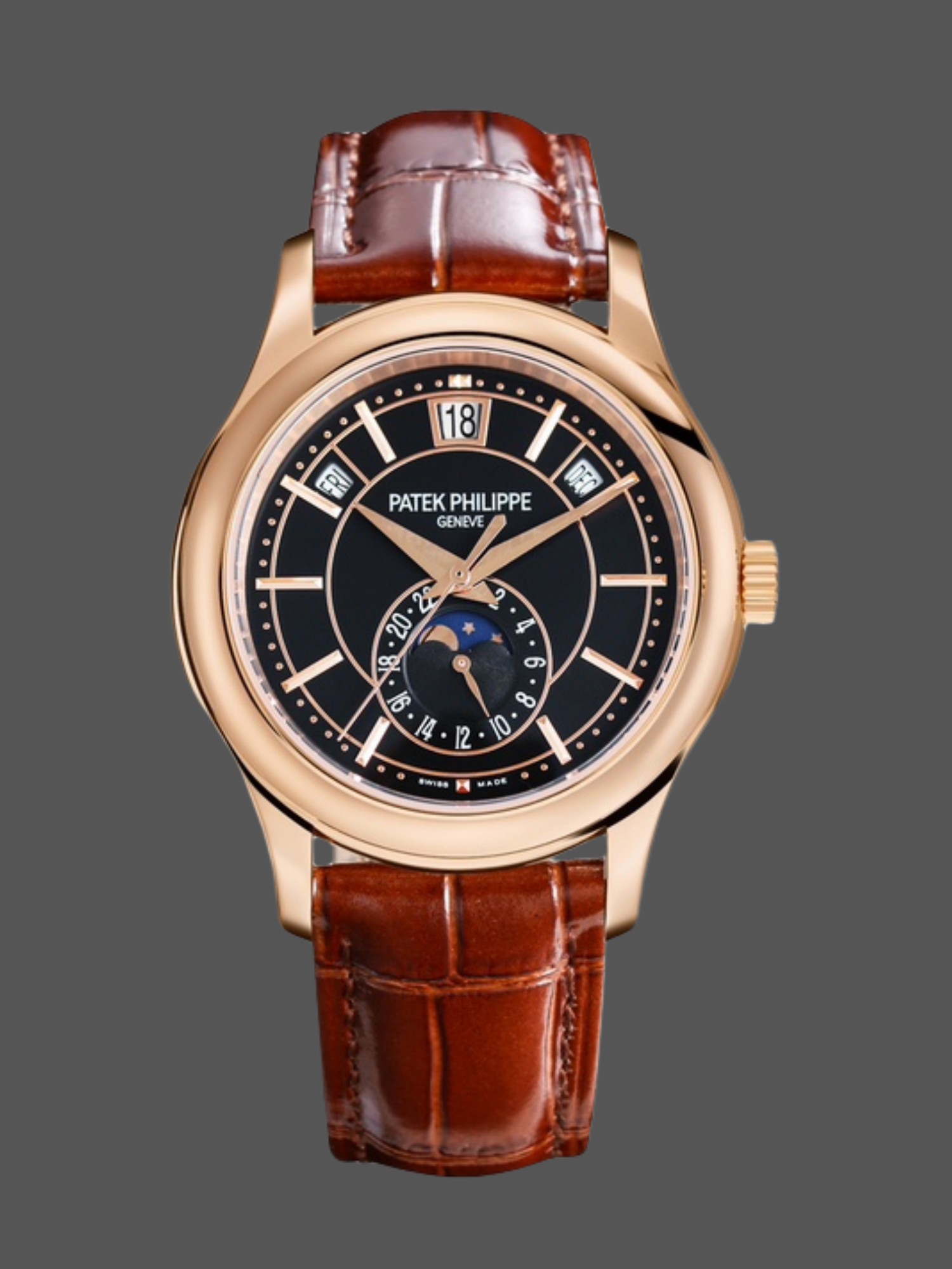 40mm Black Dial White Gold Complications Perpetual Calendar Timepiece for Men