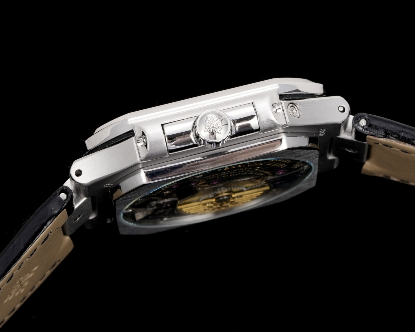 Square Nautilus-inspired 5822 Black Sunburst Annual Calendar Steel Leather Strap Super Clone