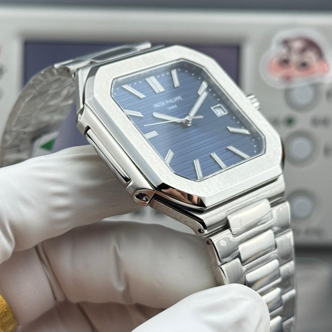 Square Nautilus-inspired 5821 Blue Sunburst Full Steel Super Clone