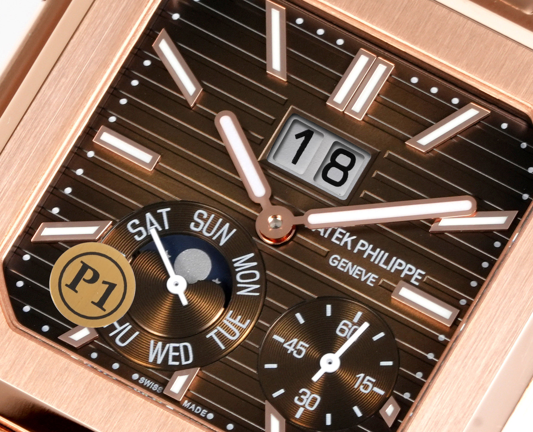 Square Nautilus-inspired 5822 Brown Sunburst Annual Calendar Rose Gold Denim Strap Super Clone
