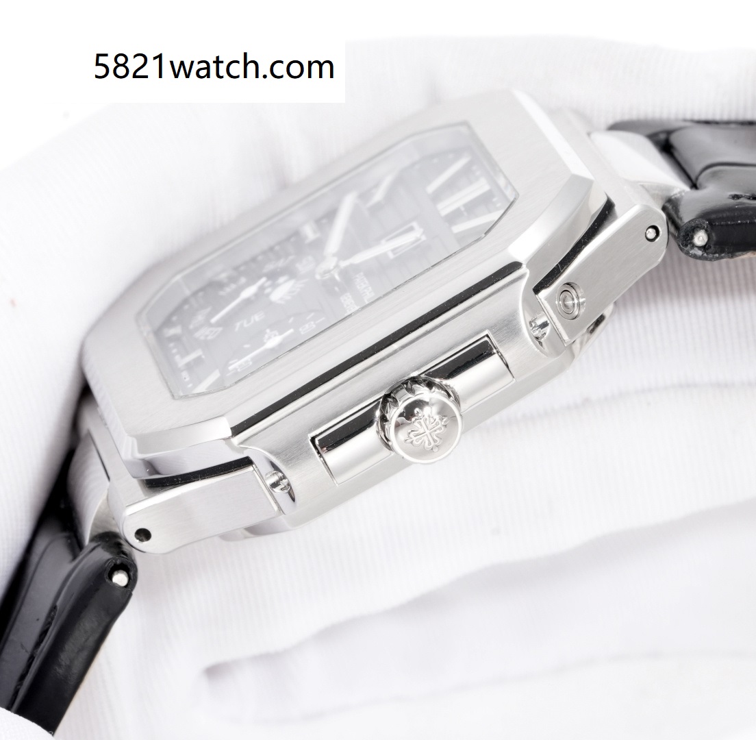 Square Nautilus-inspired 5822 Dark Gray Sunburst Annual Calendar Steel Leather Strap Super Clone