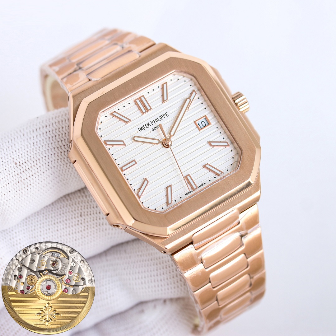 Square Nautilus-inspired 5821 White Sunburst Full Rose Gold Super Clone