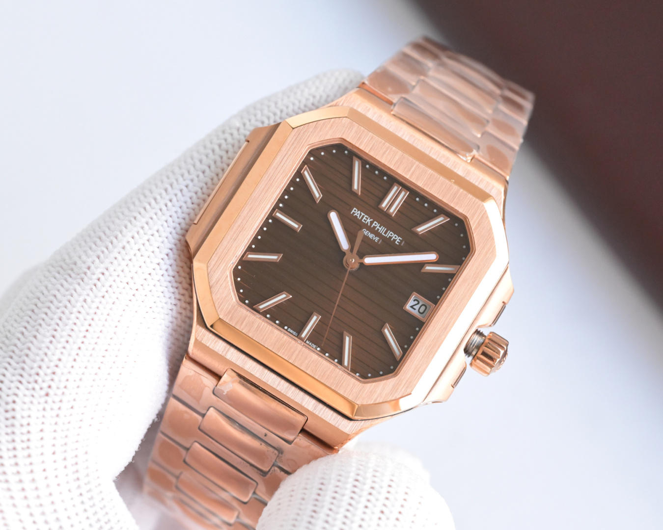 Square Nautilus-inspired 7128 Brown Sunburst Rose Gold Super Clone