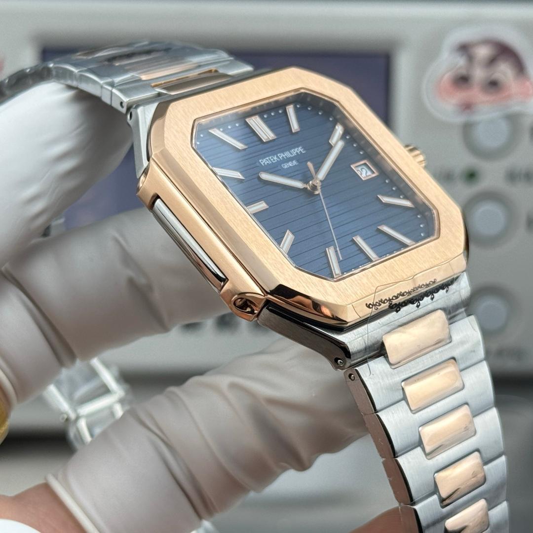 Square Nautilus-inspired 5821 Navy Blue Sunburst Two-Tone Rose Gold Super Clone