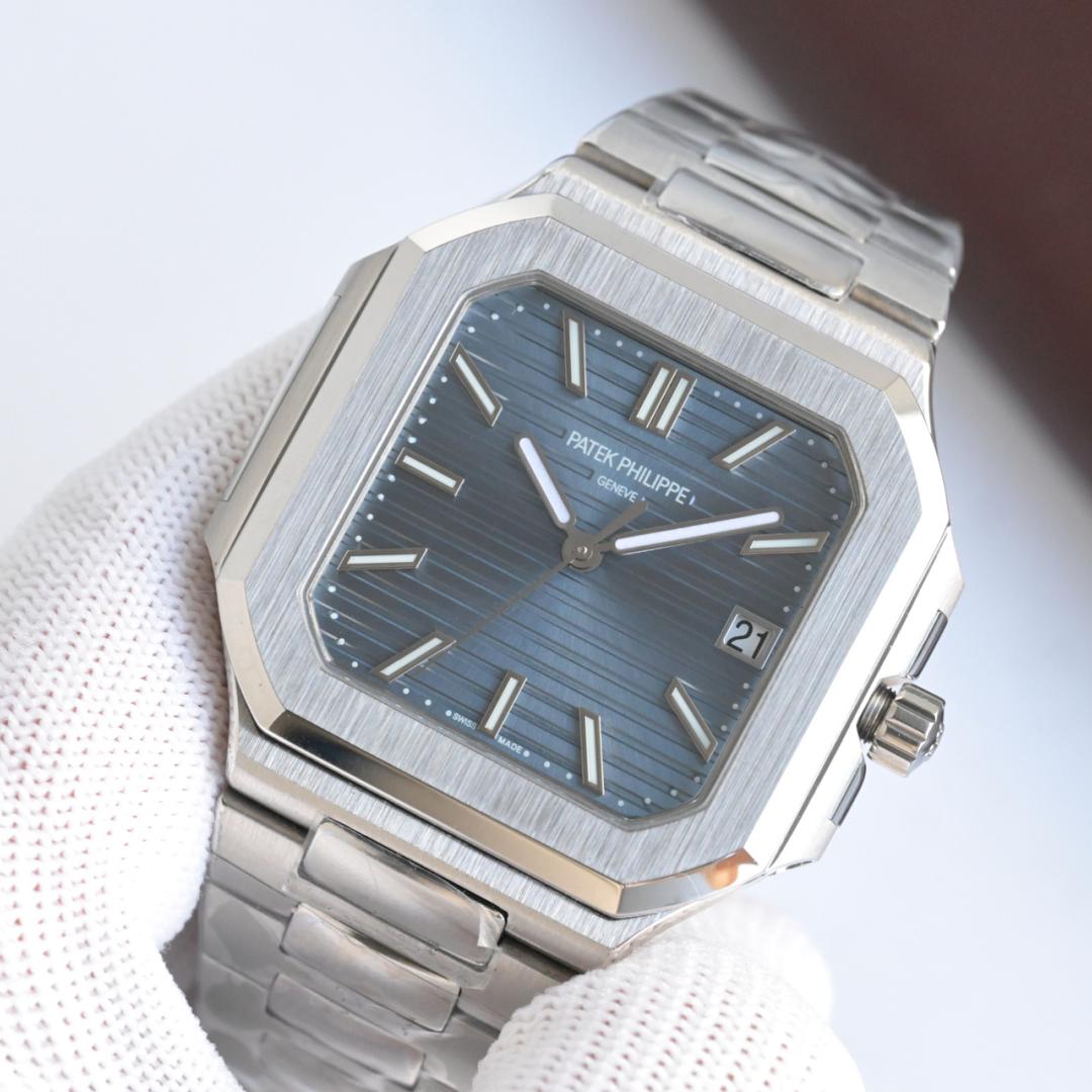Square Nautilus-inspired 5821 Navy Blue Sunburst Full Steel Super Clone