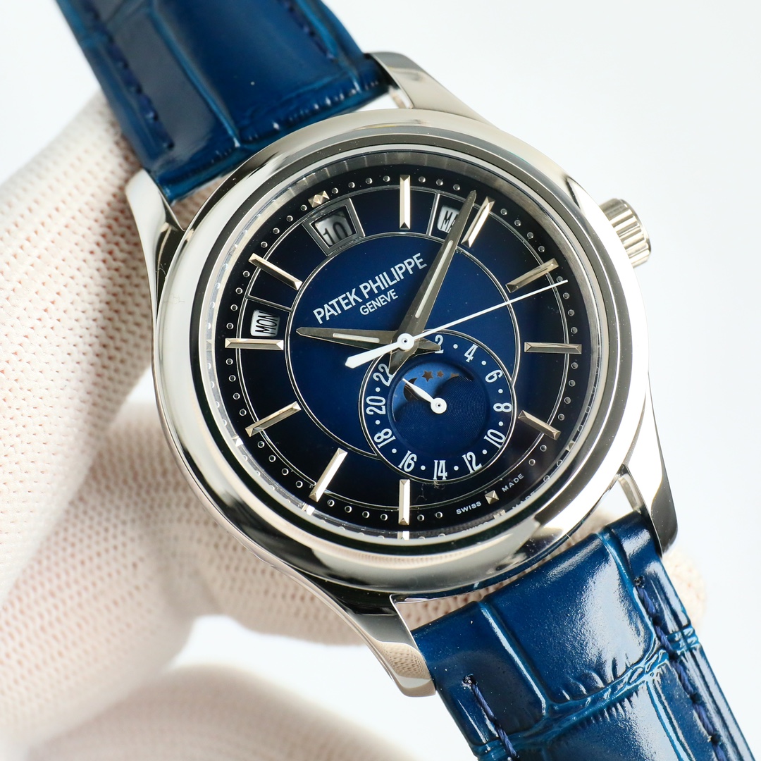 Blue Opaline Dial Annual Calendar Moon Phase | White Gold Luxury Watch