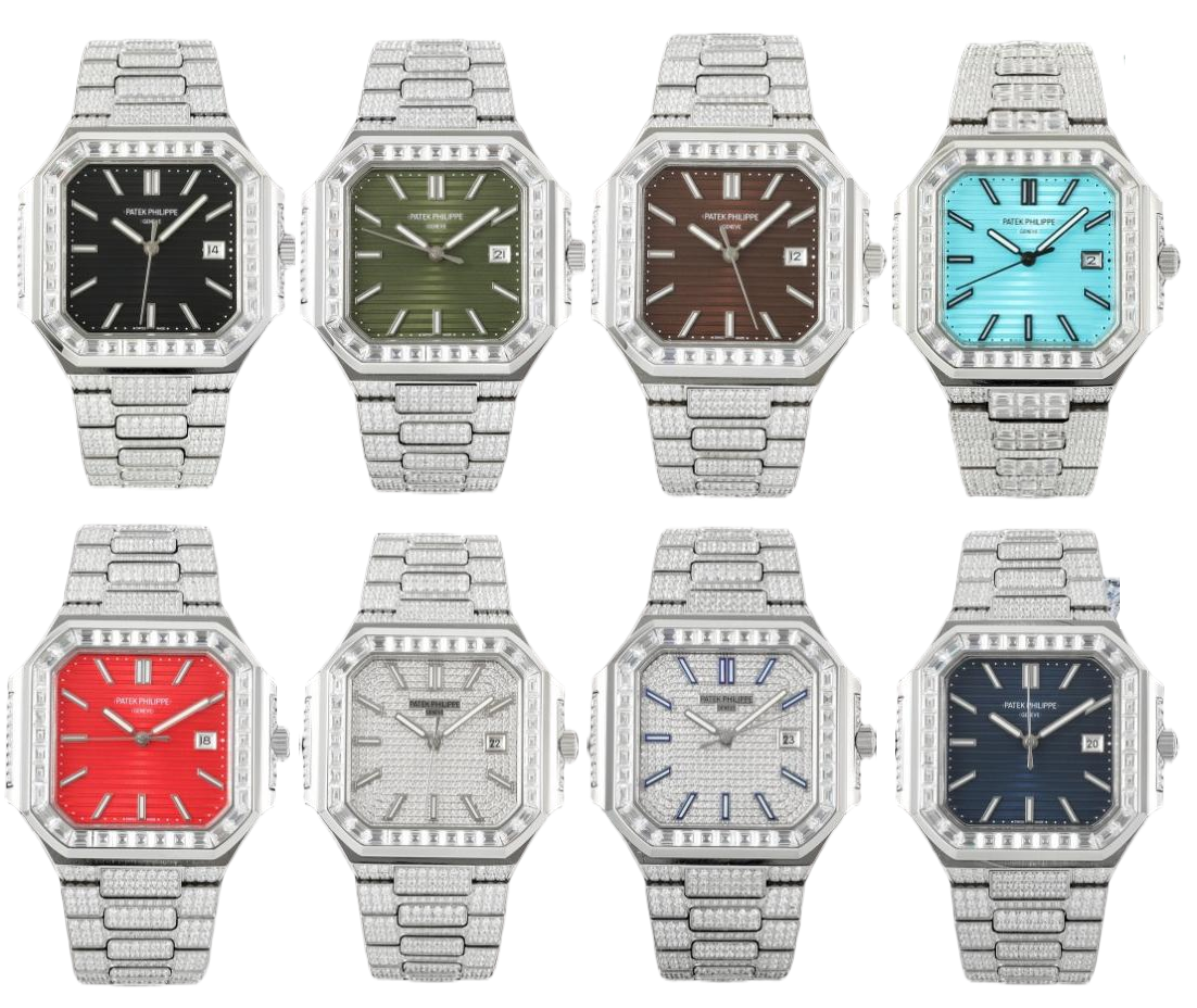 Square Nautilus-inspired 5821 Full Pavé Diamond Collection Super Clone