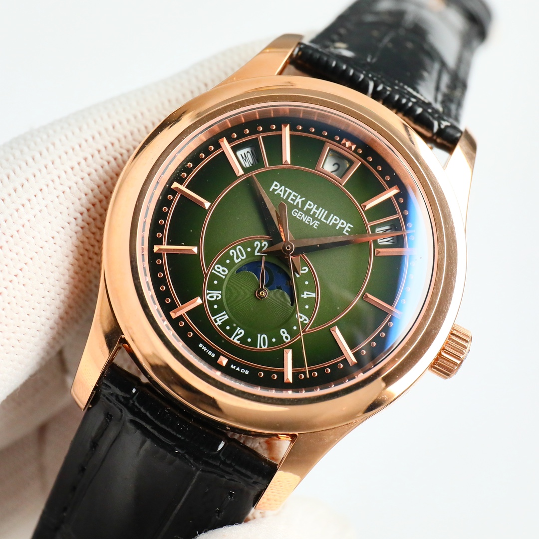 Green Opaline Dial Annual Calendar Moon Phase | Rose Gold Luxury Watch