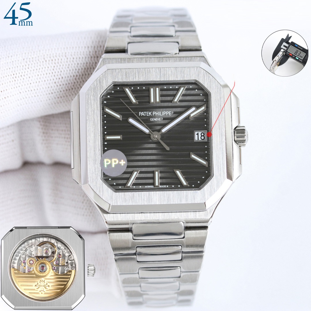 Square Nautilus-inspired 5821 Dark Gray Sunburst Full Steel Super Clone