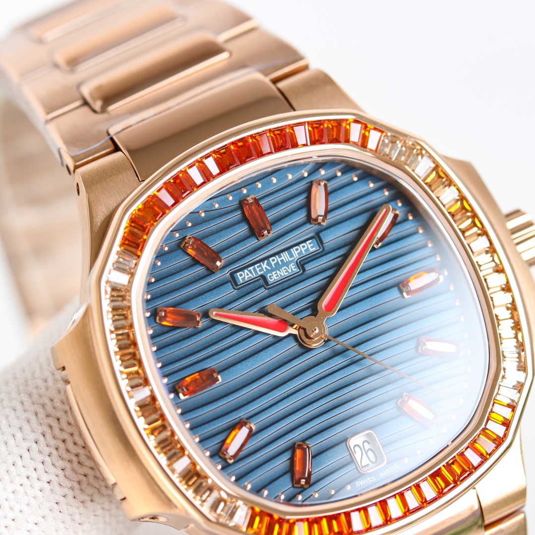 Nautilus 7118 Super Clone Rose Gold Blue Dial Ladies Watch