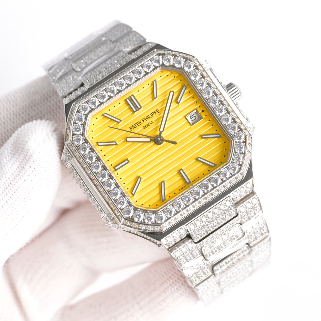 Square Nautilus-inspired 5821 Yellow Sunburst Full Pavé Diamond Super Clone