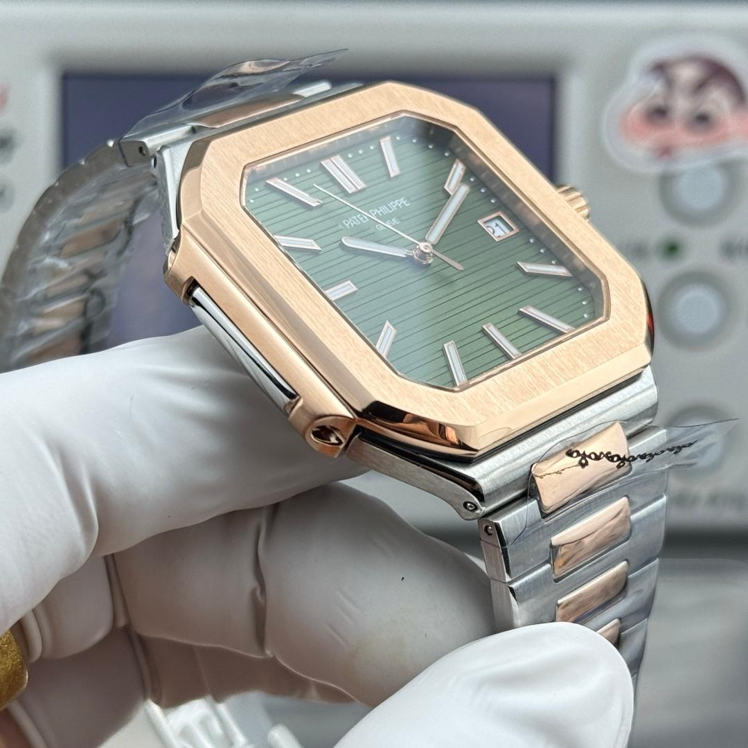 Square Nautilus-inspired 5821 Olive Green Sunburst Two-Tone Rose Gold Super Clone