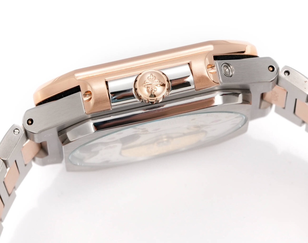 Square Nautilus-inspired 5822 Black Sunburst Annual Calendar Two-Tone Rose Gold Super Clone