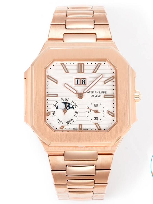 Square Nautilus-inspired 5822 White Rose Gold Annual Calendar Super Clone