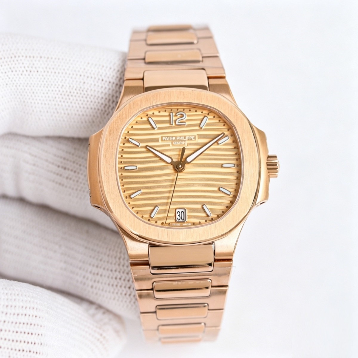 Rose Gold Ladies Watch with Golden Striped Dial | Nautilus-Inspired Warmth Edition