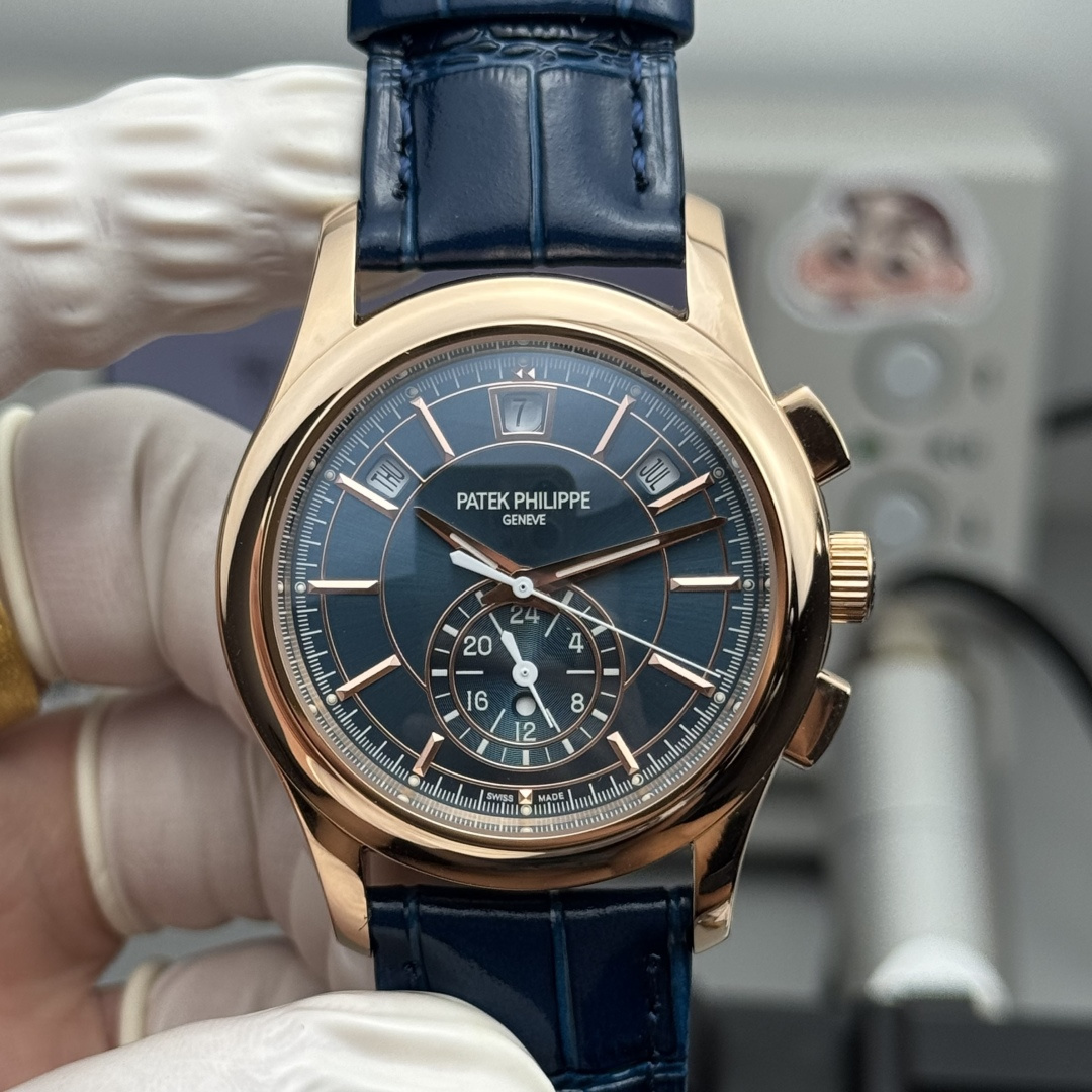 5960/01R-001 Super Clone | Rose Gold Annual Calendar Chronograph Blue Dial