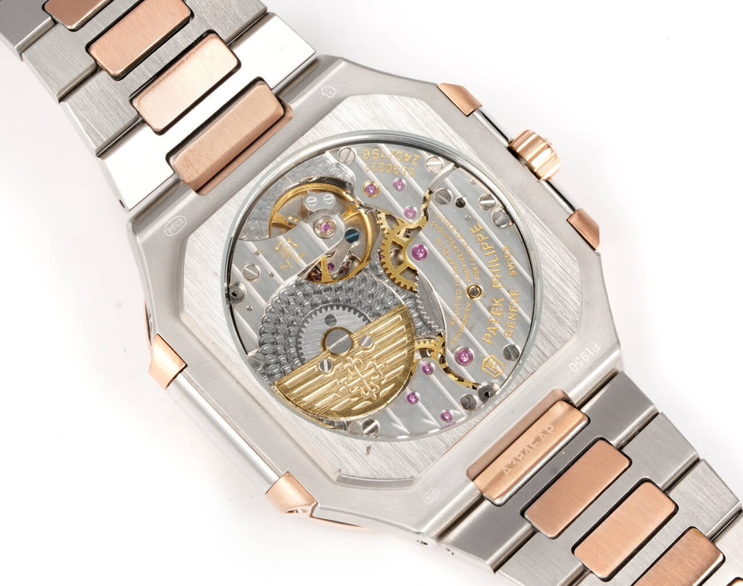 Square Nautilus-inspired 5822 White Sunburst Annual Calendar Rose Gold Leather Strap Super Clone