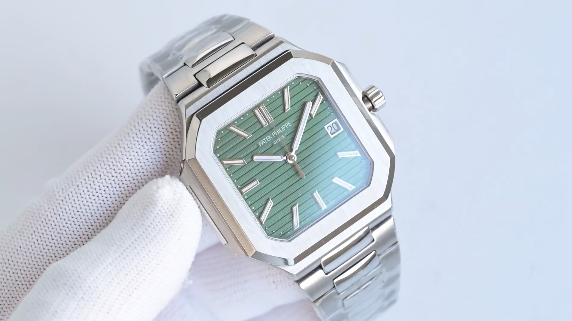 Square Nautilus-inspired 7128 Olive Sunburst Steel Super Clone