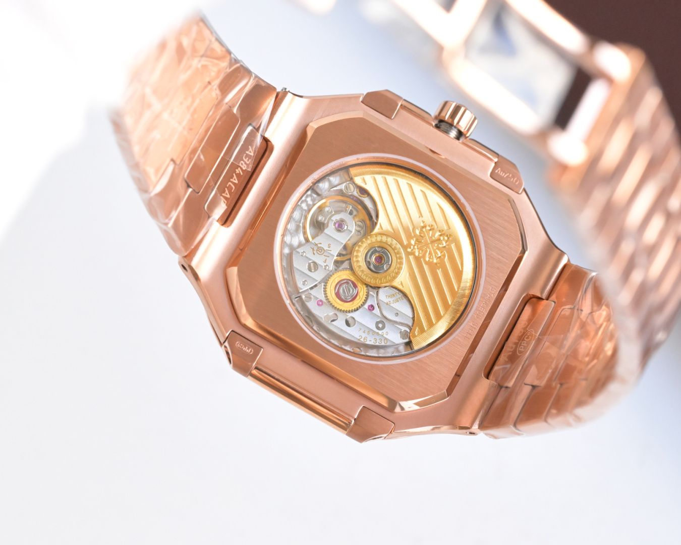 Square Nautilus-inspired 7128 White Sunburst Rose Gold Super Clone