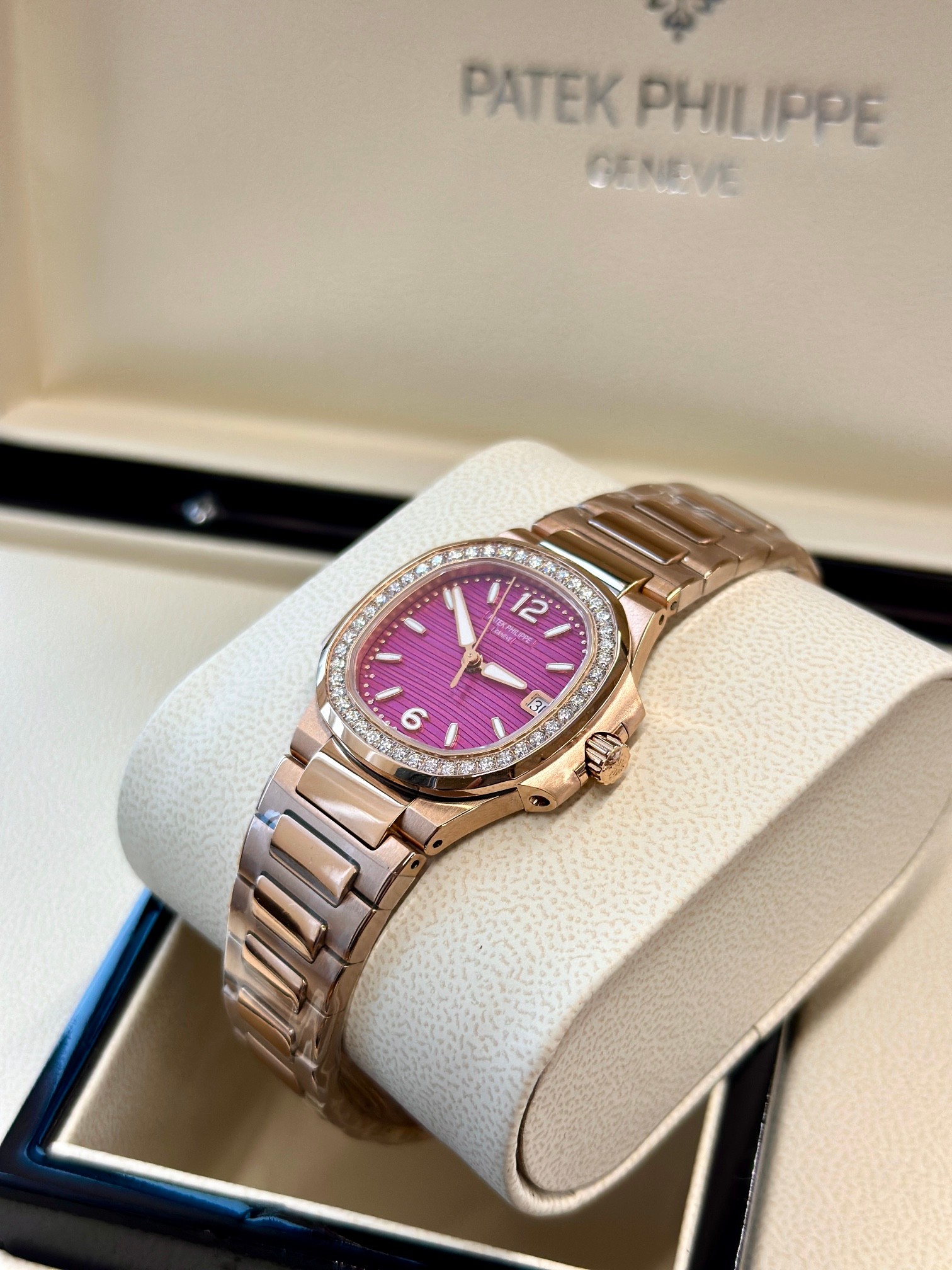 Calatrava 7010 1R 013 Super Clone Rose Gold Purple Dial Ladies Watch